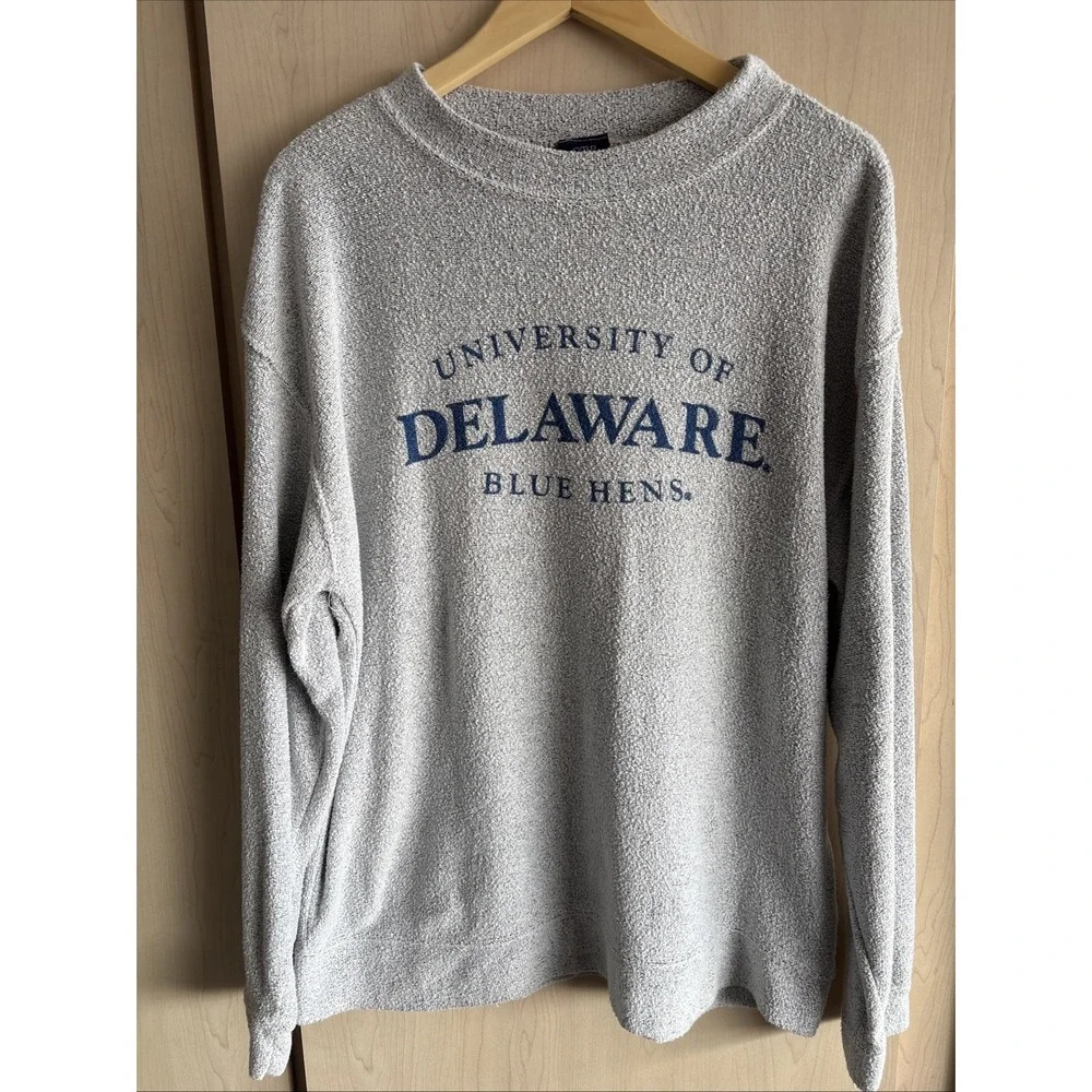 VTG University Of Delaware Blue Hens MV Sport Terry Cloth Sweatshirt‎ Mens Large